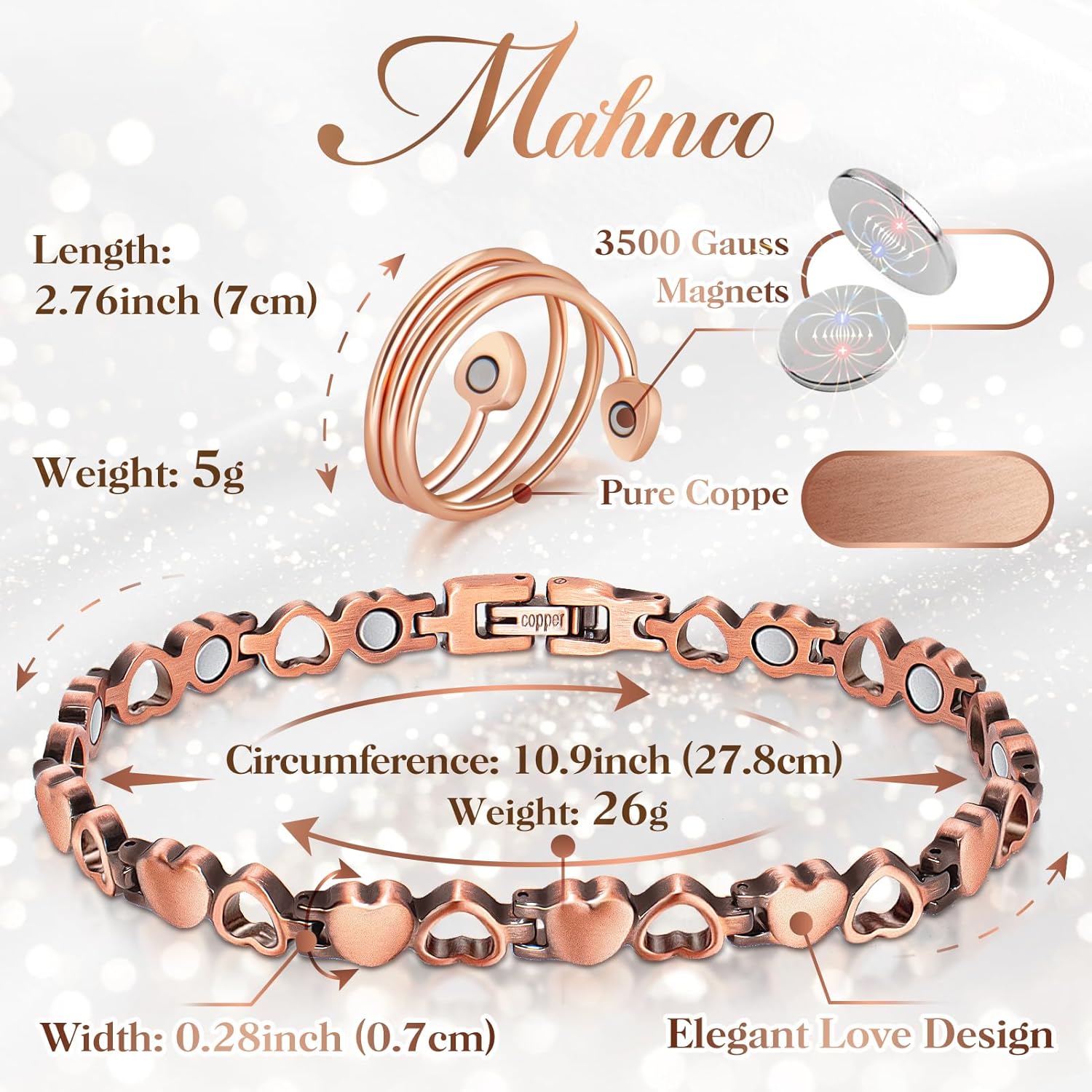 Pure Copper Magnetic Heart Anklet for Women – Adjustable Wellness Ankle Bracelet Gift