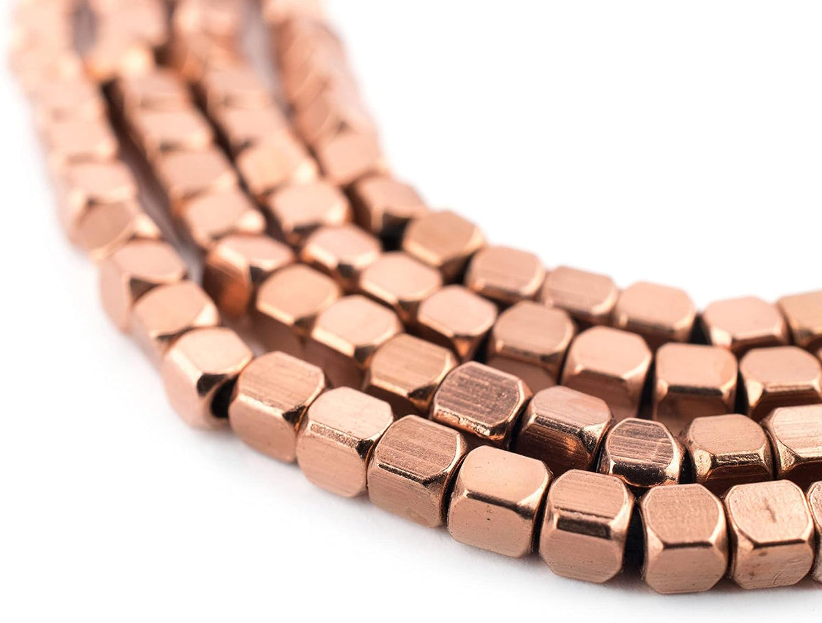 Copper-Plated Cube Beads — 3 mm
