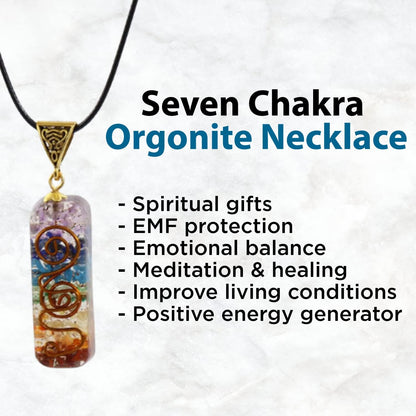 Seven Chakra Orgone Pyramid Set – Energy Healing & Protection Kit with Chakra Necklace