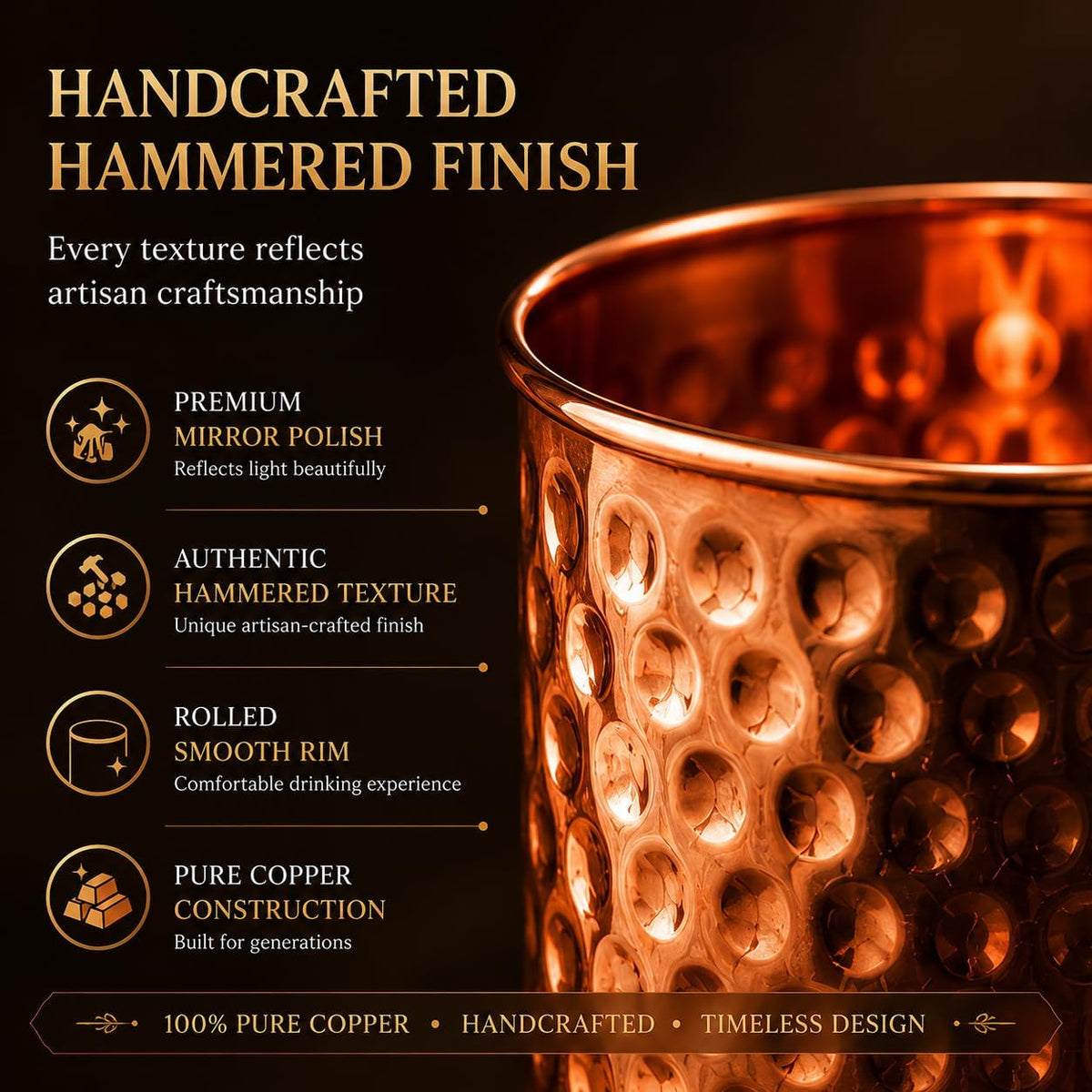 Pure Copper Moscow Mule Mug — 14 oz Handcrafted Hammered Cup