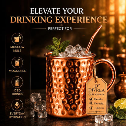 Pure Copper Moscow Mule Mug — 14 oz Handcrafted Hammered Cup