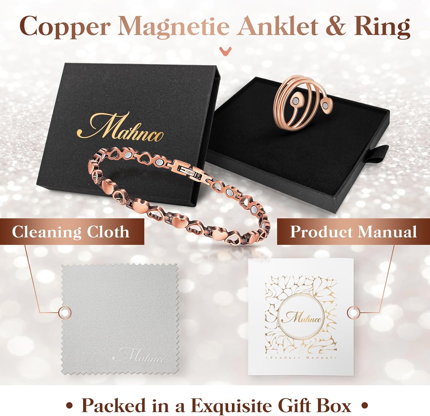 Pure Copper Magnetic Heart Anklet for Women – Adjustable Wellness Ankle Bracelet Gift