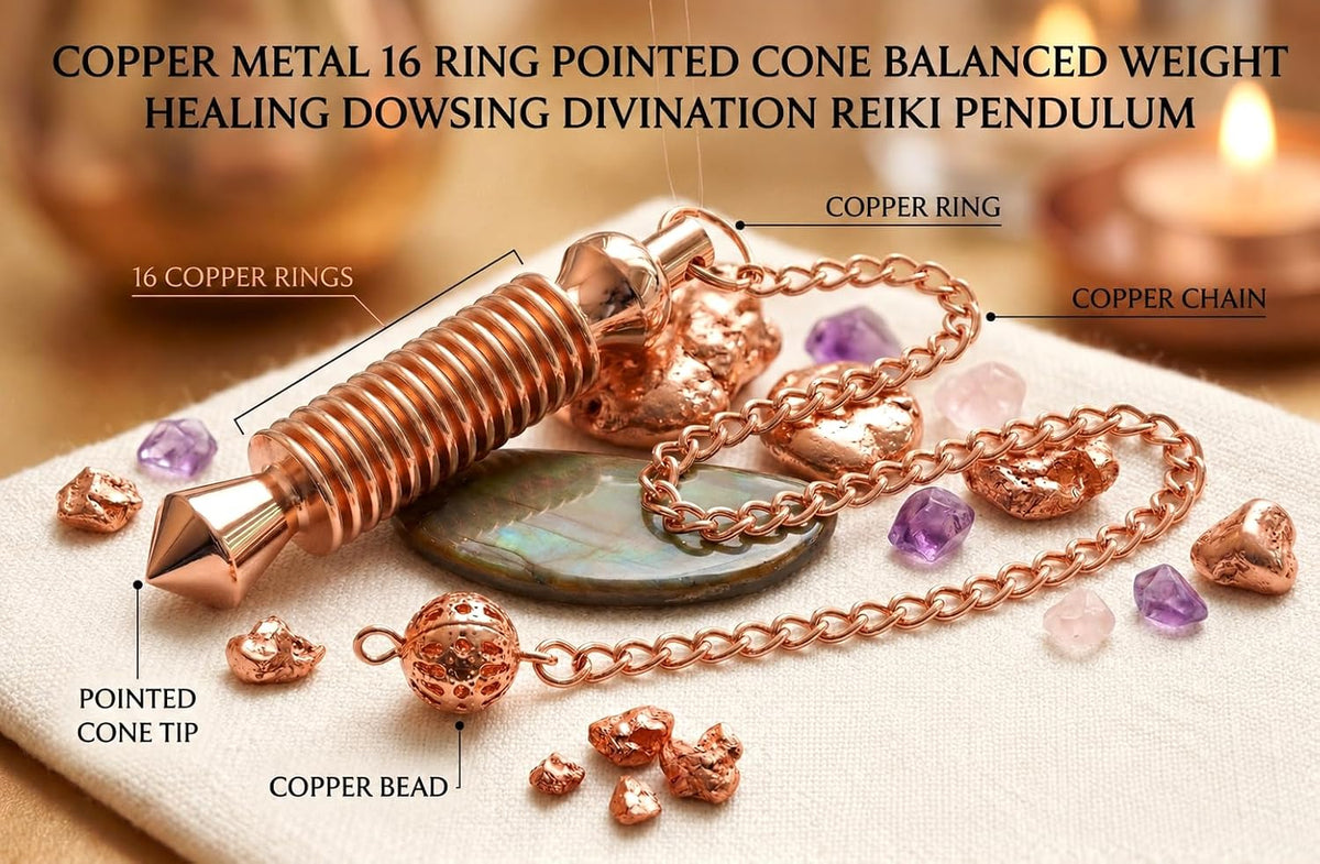 Copper 16-Ring Cone Pendulum — Dowsing & Meditation
