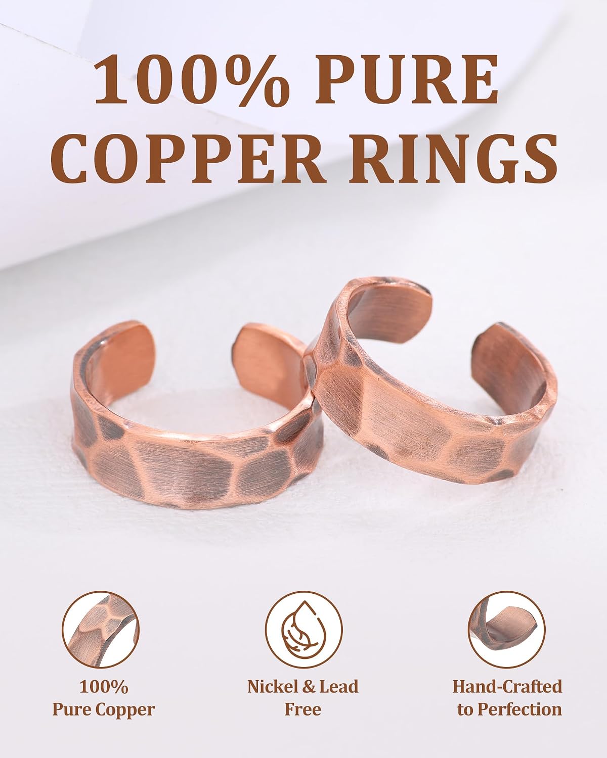 Pure Copper Tibetan-Style Rings — Set of 2