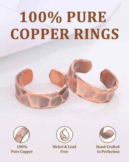 Pure Copper Tibetan-Style Rings — Set of 2