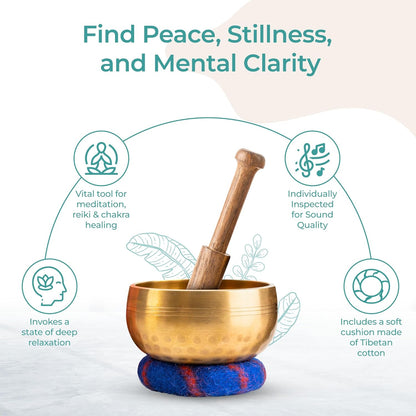Tibetan Singing Bowl Set — Handcrafted Sound Healing Instrument for Meditation & Mindfulness