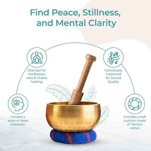 Tibetan Singing Bowl Set — Handcrafted Sound Healing Instrument for Meditation & Mindfulness