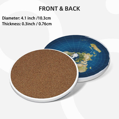 Flat Earth Map Ceramic Coasters — Cork-Backed Set of 4