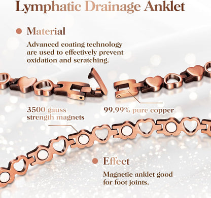 Pure Copper Magnetic Heart Anklet for Women – Adjustable Wellness Ankle Bracelet Gift
