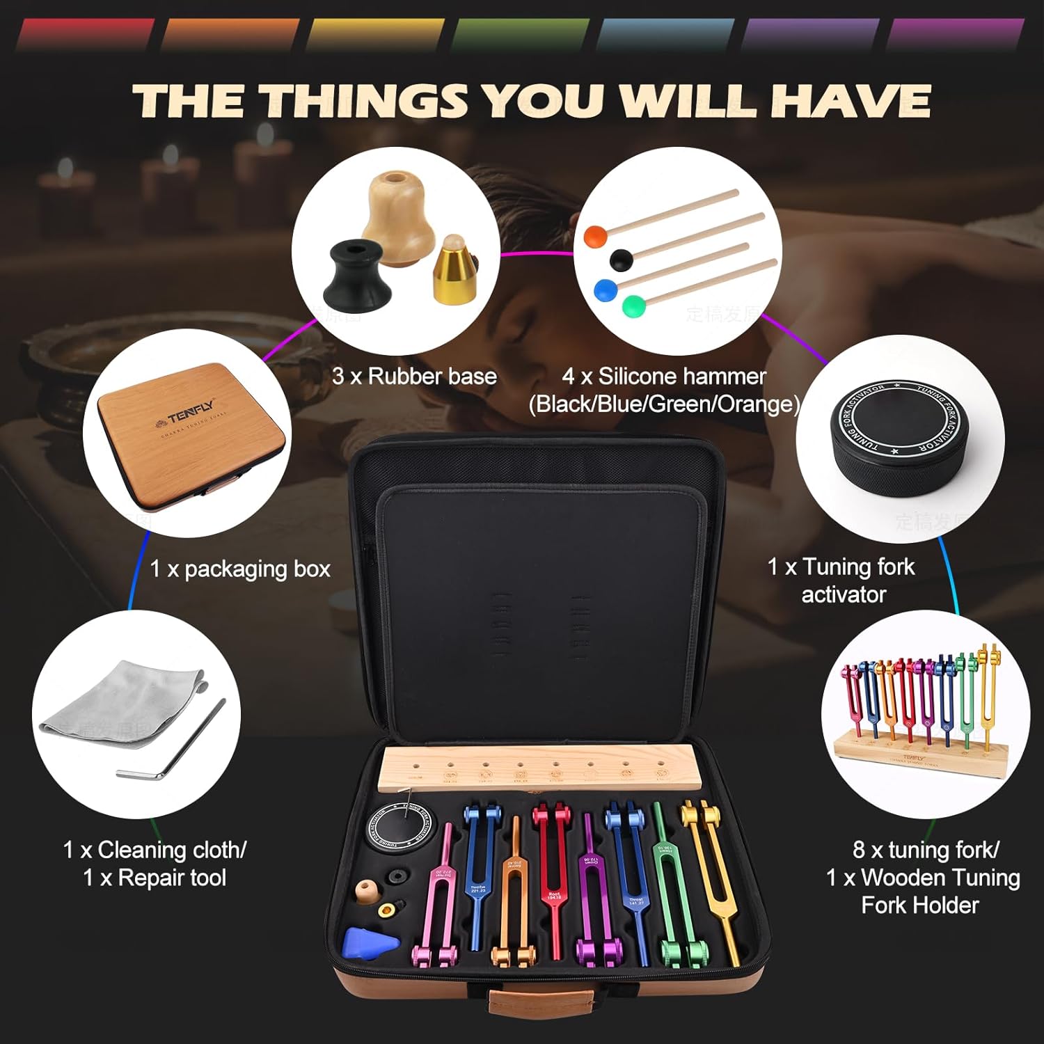 8-Piece Weighted Chakra & Soul Purpose Tuning Fork Set