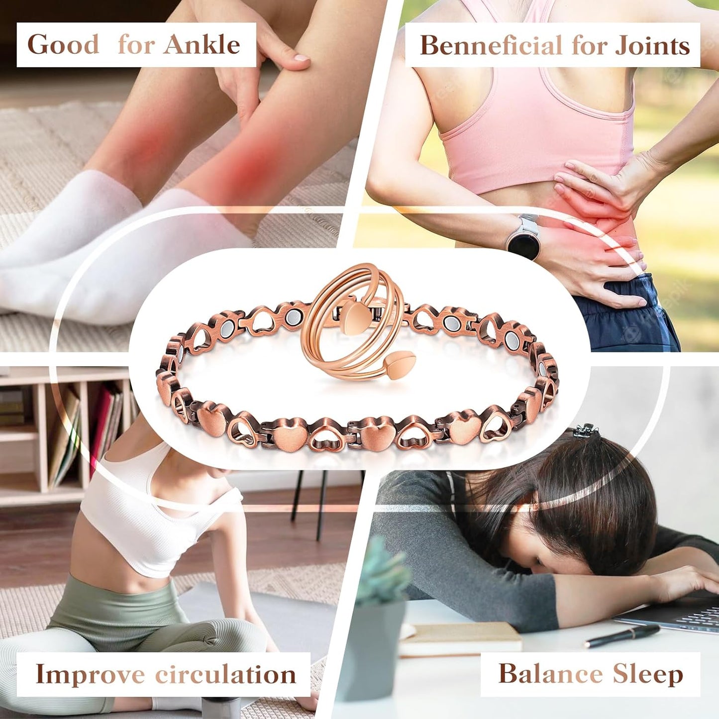 Pure Copper Magnetic Heart Anklet for Women – Adjustable Wellness Ankle Bracelet Gift