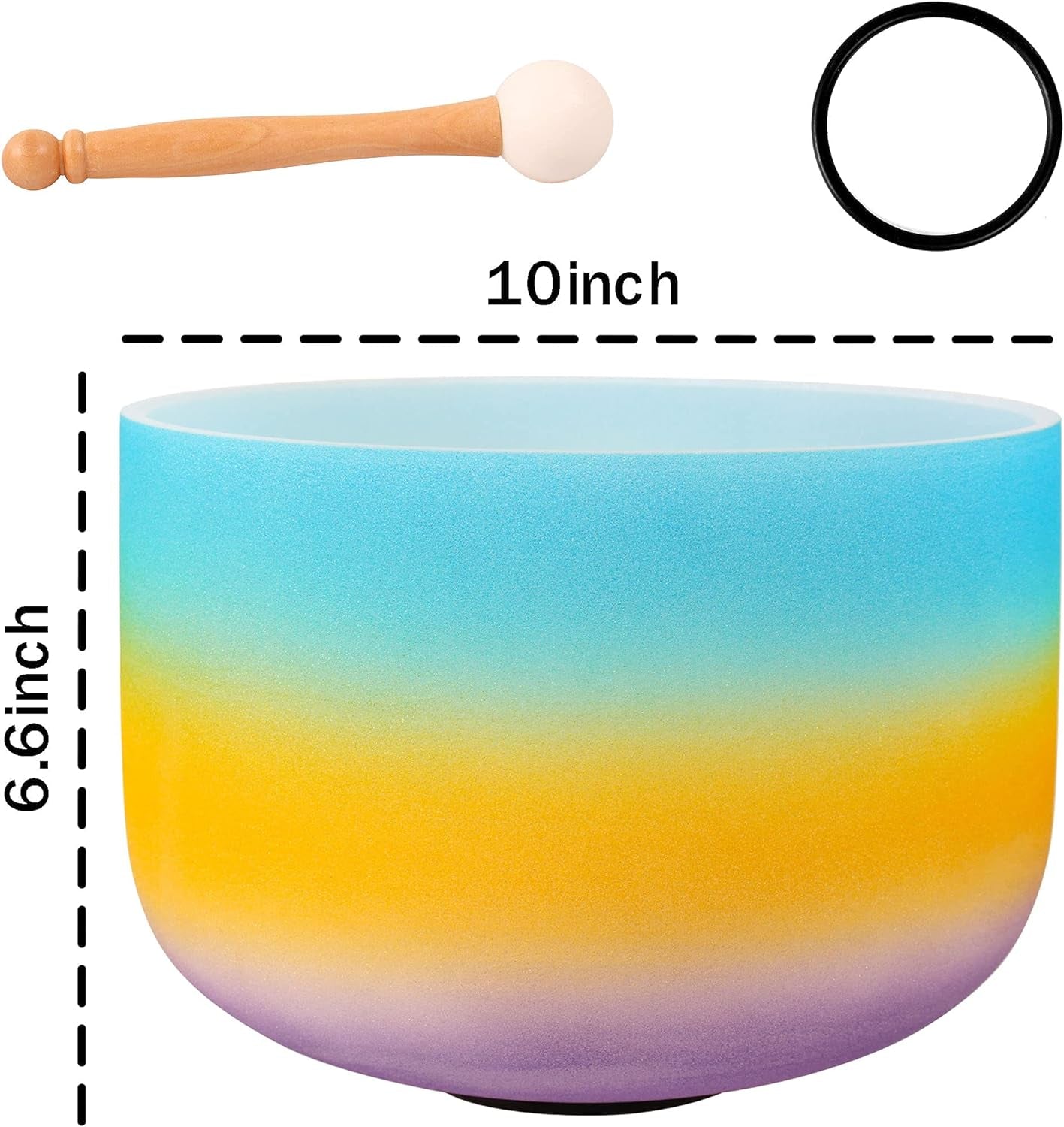 10-Inch G Note Quartz Crystal Singing Bowl Kit – 440Hz Rainbow Blue, Includes Free O-Ring & Mallet for Sound Healing, Meditation & Yoga