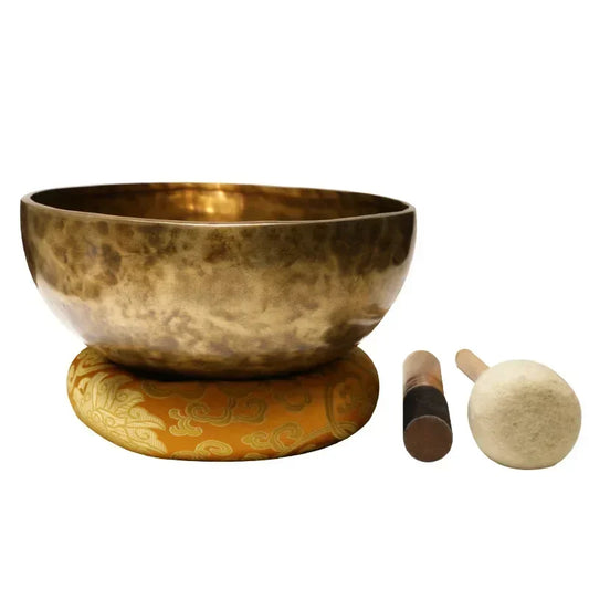 Large Tibetan Malang Singing Bowl Set — Vintage Brass & Copper Sound Healing Instrument for Meditation & Sacred Spaces