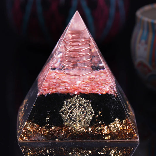 Orgonite Pyramid with Obsidian Stone – EMF Protection & Chakra Energy Healing with Shell Accents