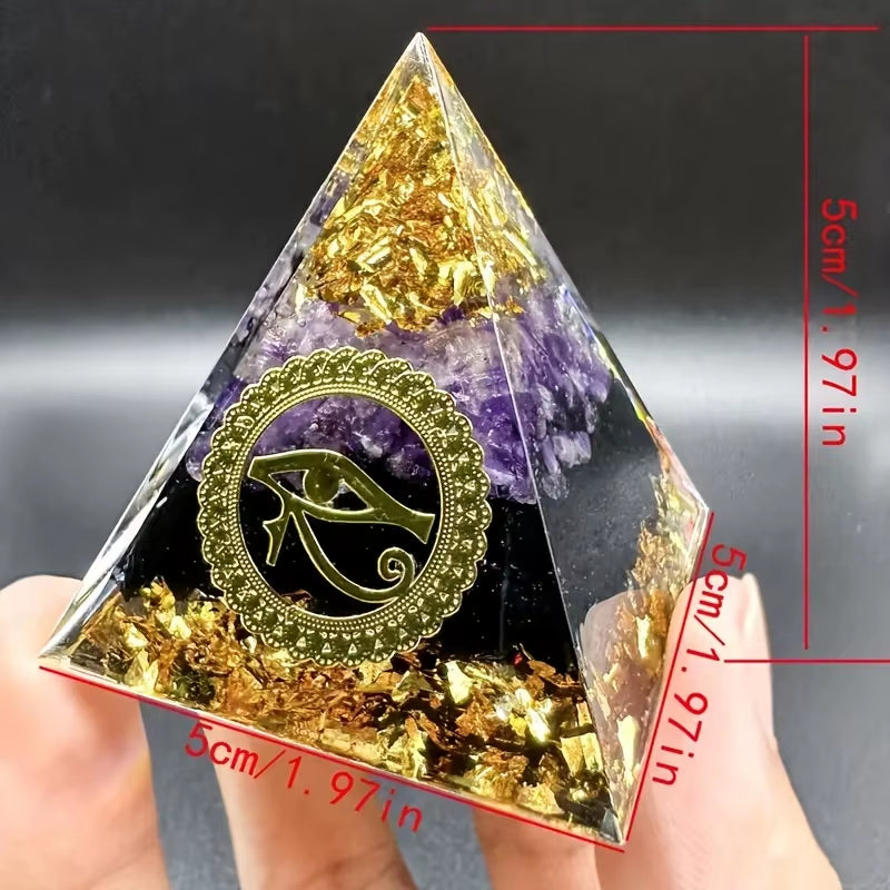 Orgone Amethyst Pyramid with Eye of Horus – Energy Healing & Protection Crystal (5cm)