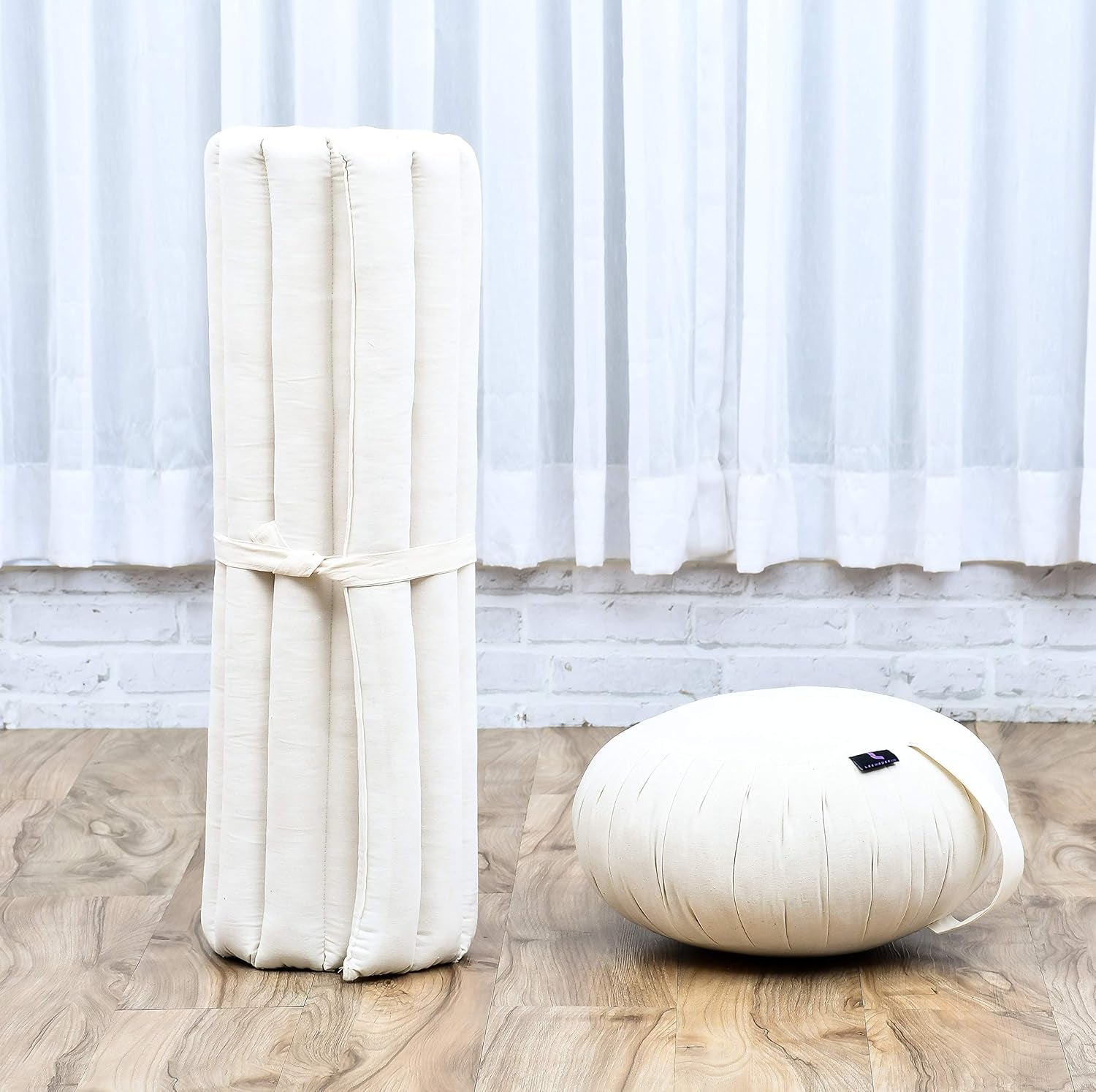 Meditation Cushion Set — Zafu & Roll-Up Zabuton with Kapok Fill
