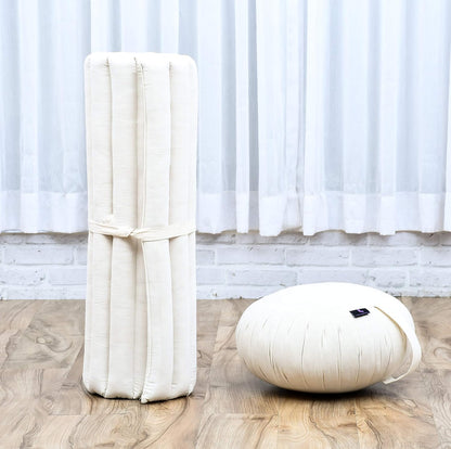 Meditation Cushion Set — Zafu & Roll-Up Zabuton with Kapok Fill