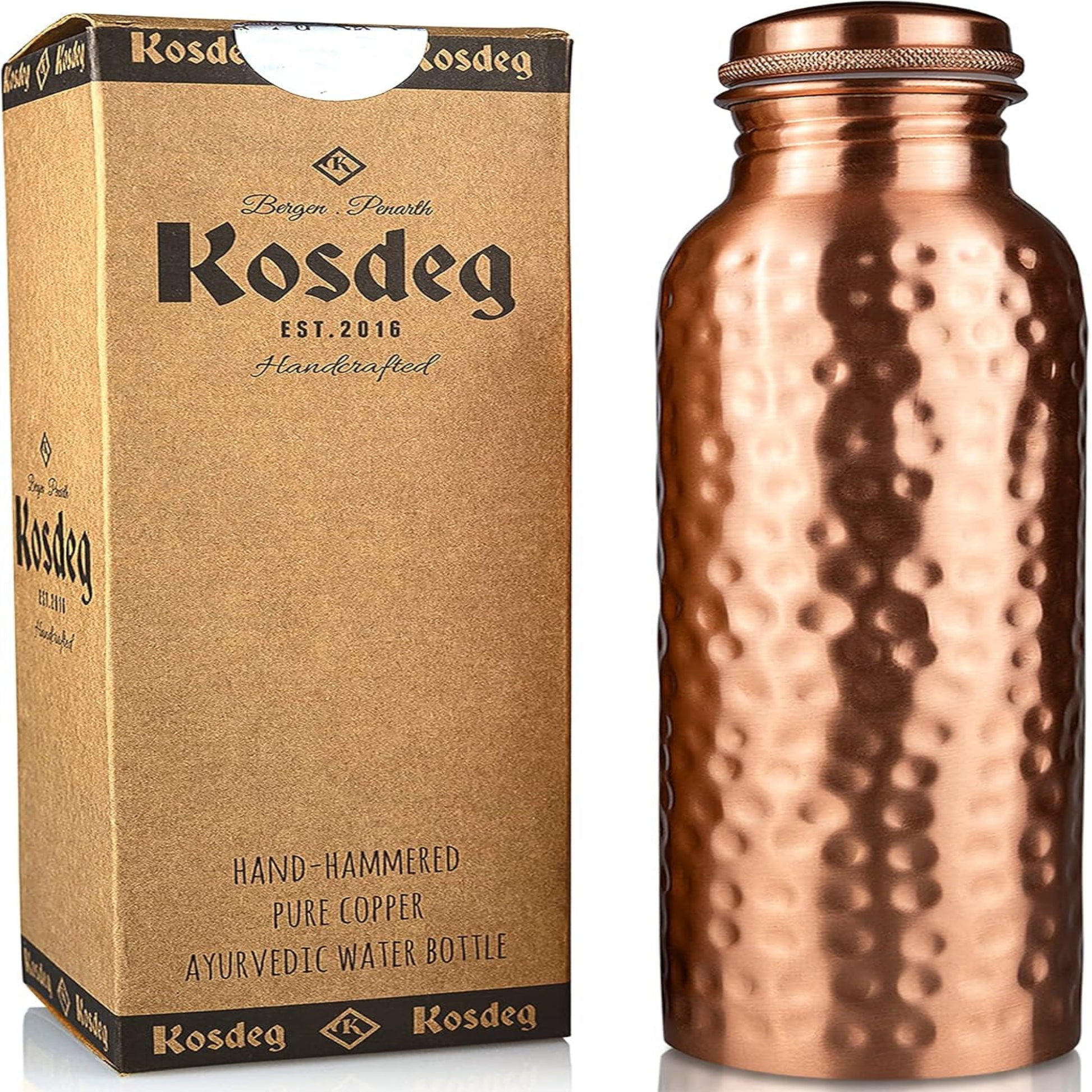 Handcrafted Pure Copper Water Bottle – 1L Ayurvedic Wellness Vessel (Hammered Finish)