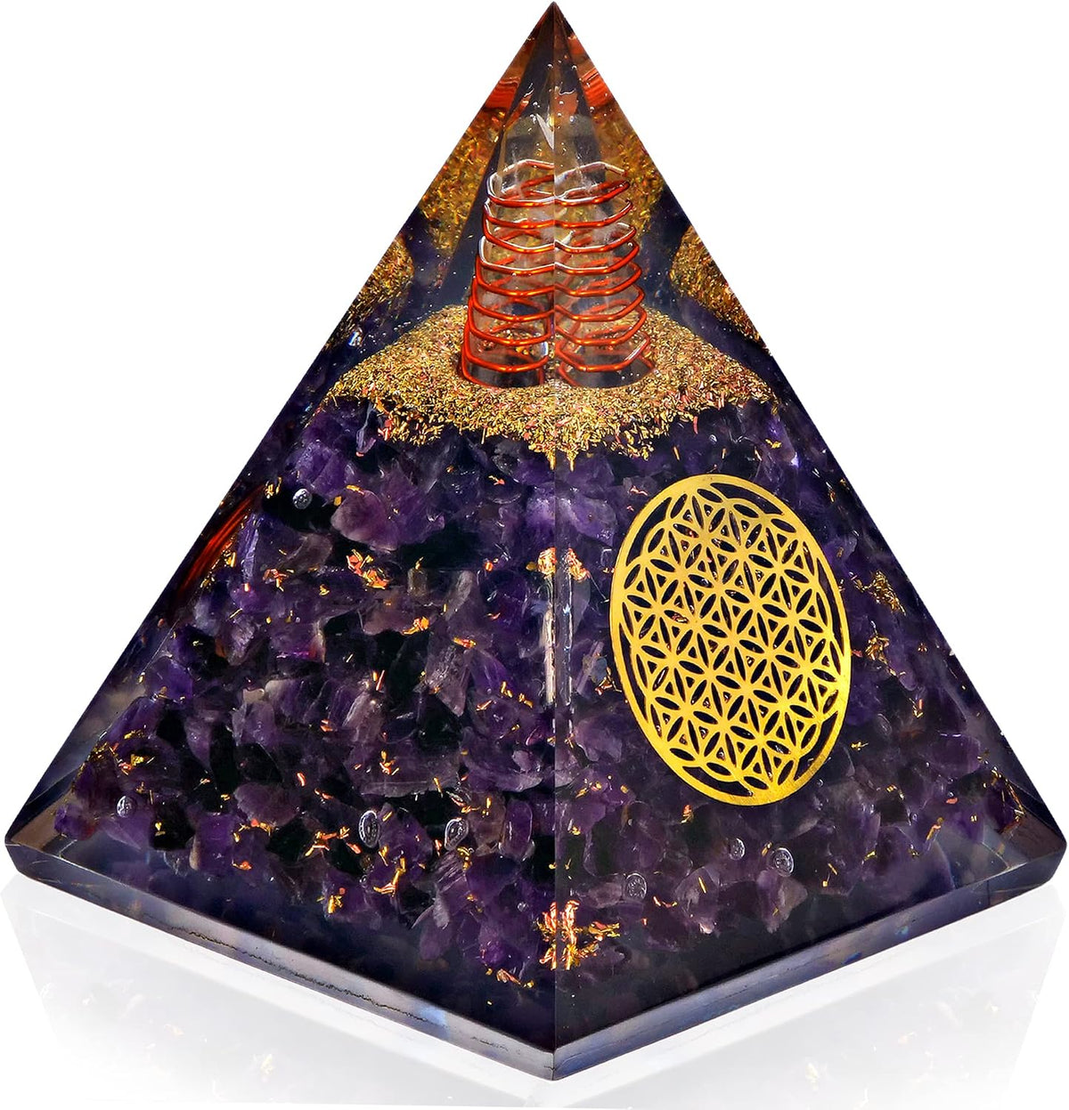 Amethyst Orgonite Pyramid — Flower of Life