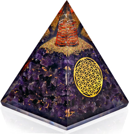 Amethyst Orgonite Pyramid — Flower of Life