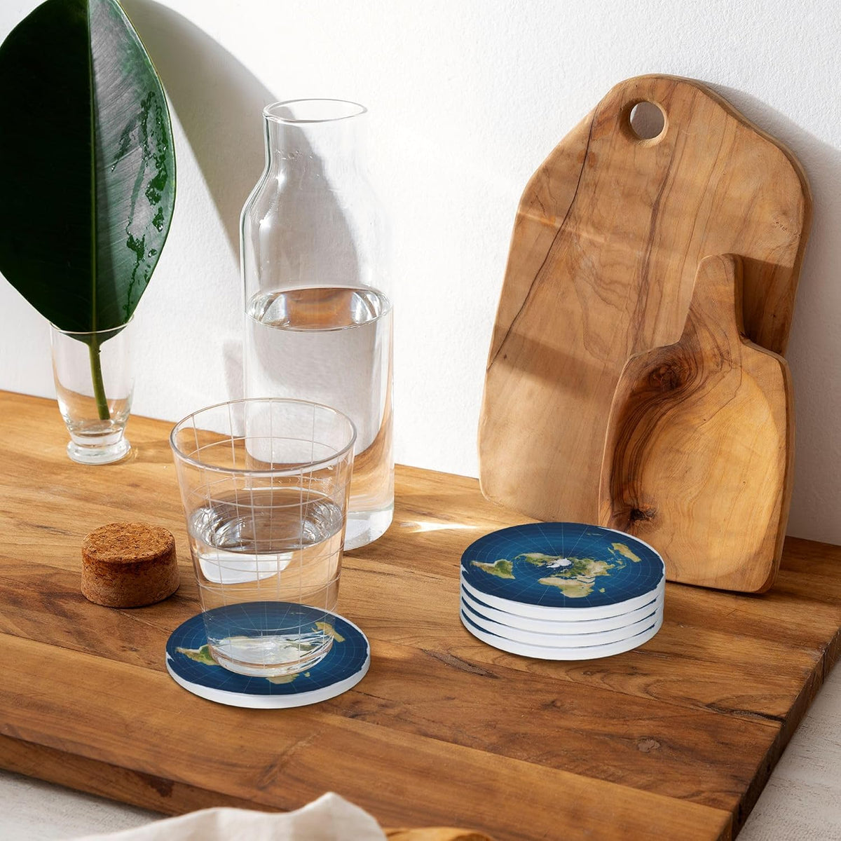 Flat Earth Map Ceramic Coasters — Cork-Backed Set of 4