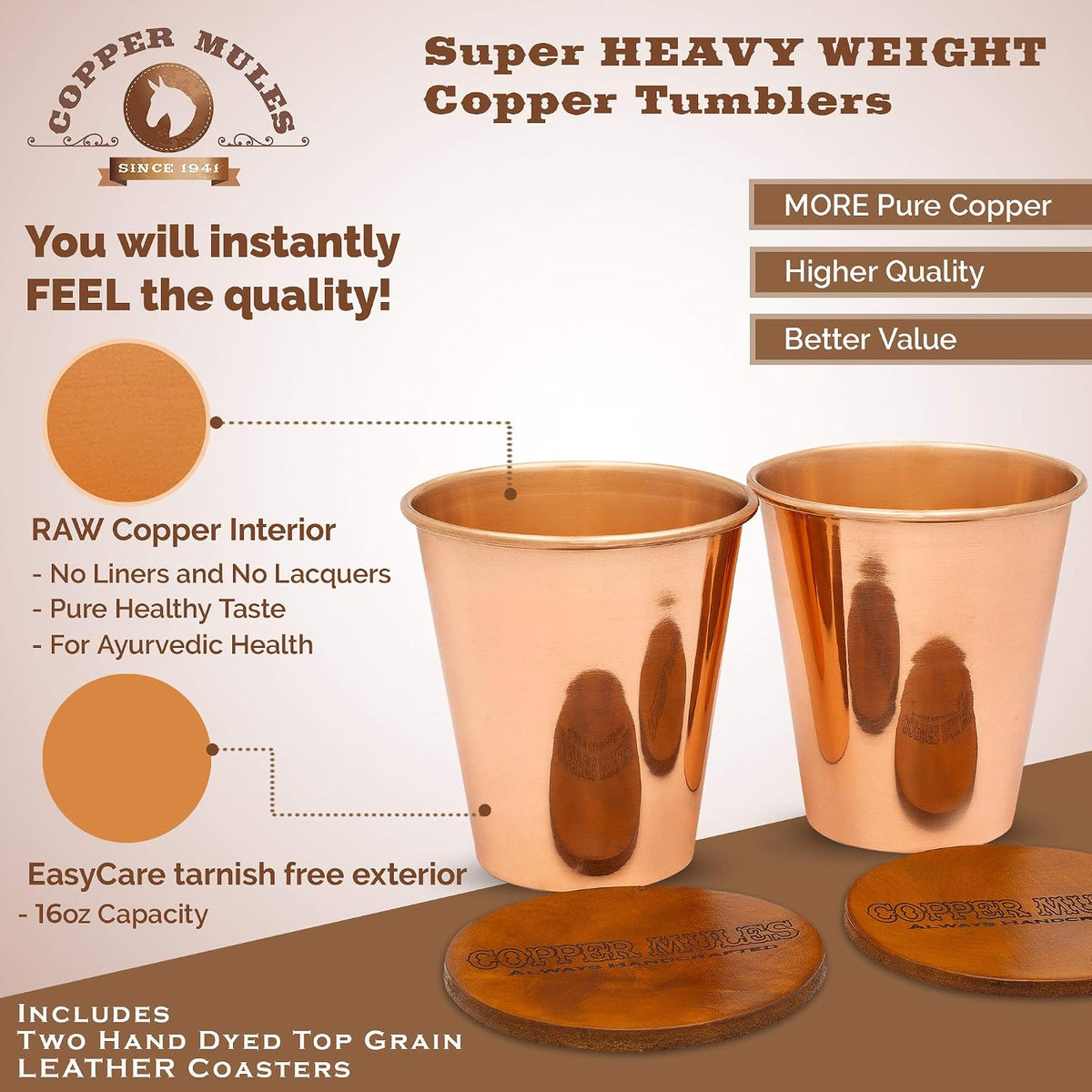 Pure Copper Tumbler — Extra-Thick 16 oz
