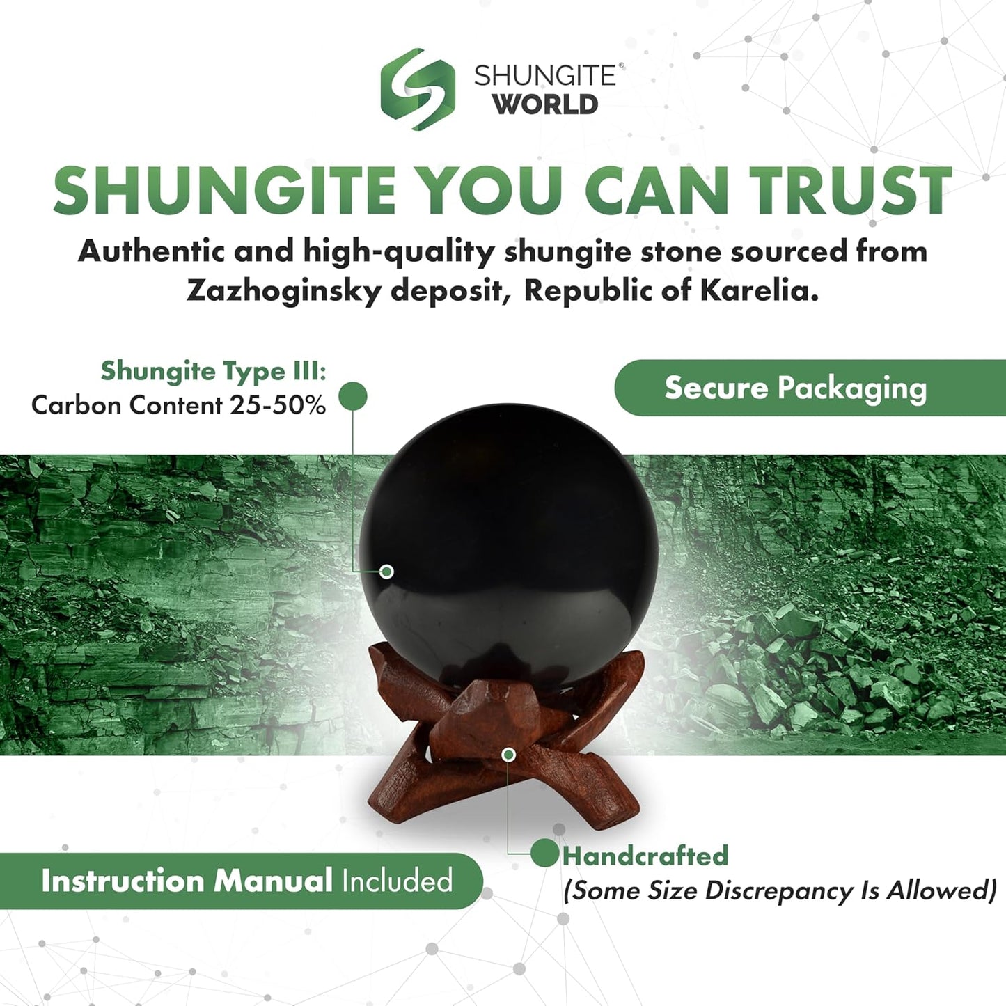 Authentic Shungite Sphere with Stand