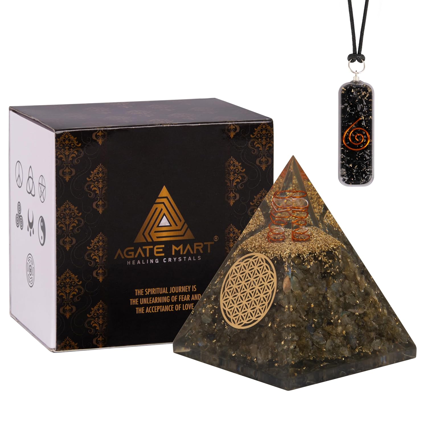 Black Tourmaline Orgonite Pyramid & Pendant Set – Energy Cleansing & Protection