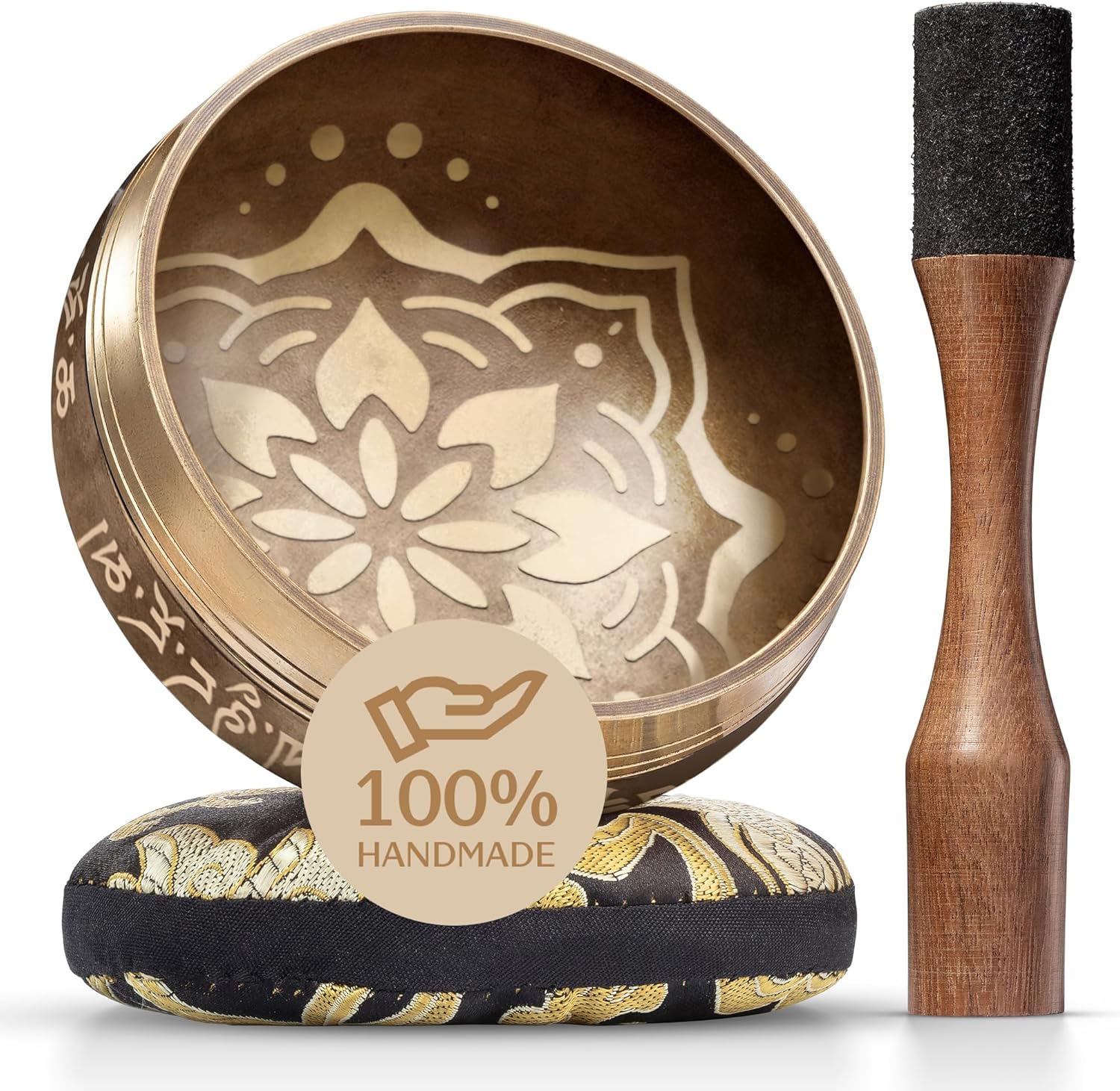 Handmade Tibetan Singing Bowl Set — Etched Himalayan Sound Healing Instrument with Case