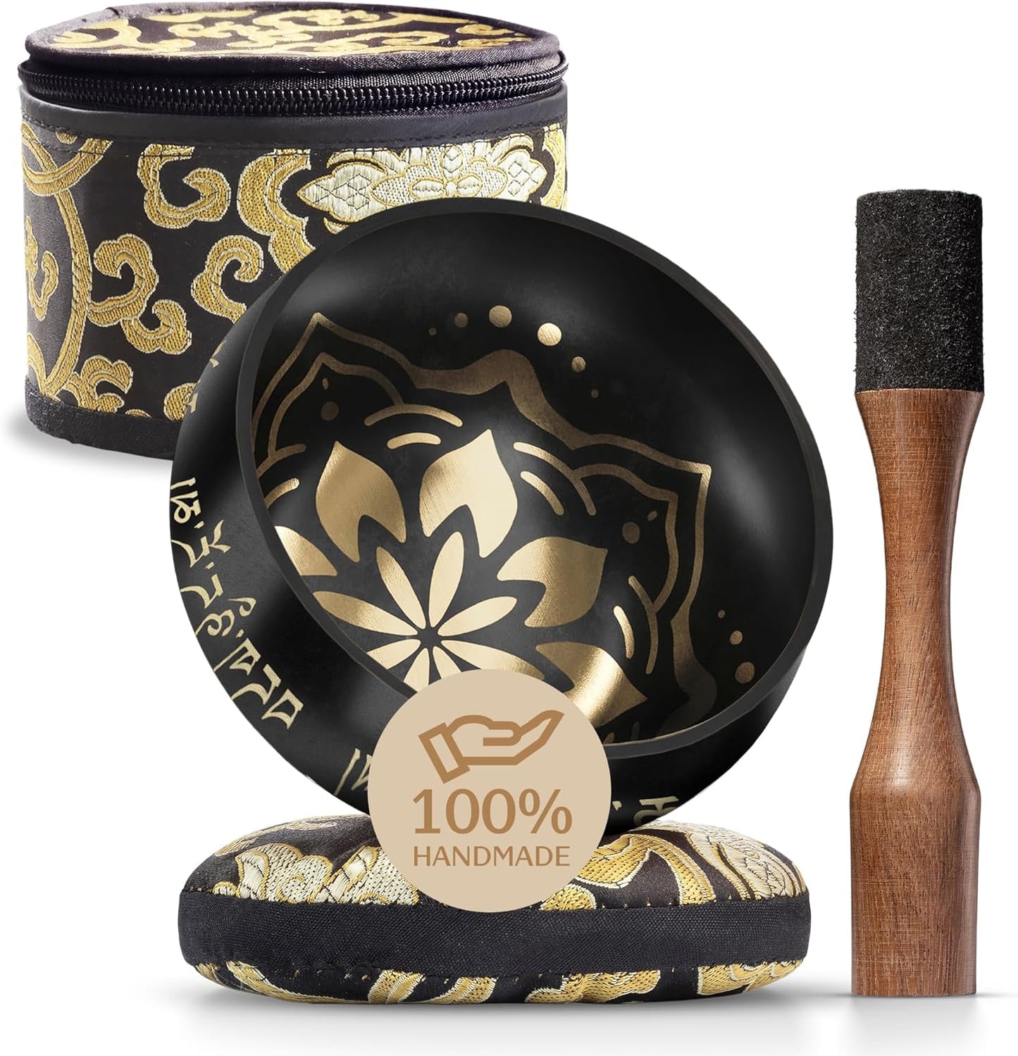 Handmade Tibetan Singing Bowl Set — Etched Himalayan Sound Healing Instrument with Case
