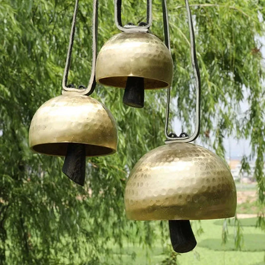 Handmade Brass Meditation Bell — Natural Horn & Copper Wind Chime for Sound Healing & Mindful Rituals