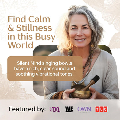Handmade Tibetan Singing Bowl Set — Etched Himalayan Sound Healing Instrument with Case