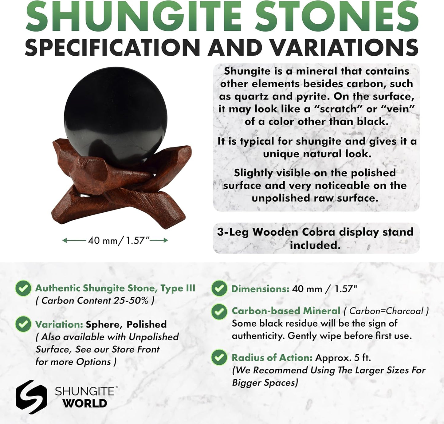 Authentic Shungite Sphere with Stand