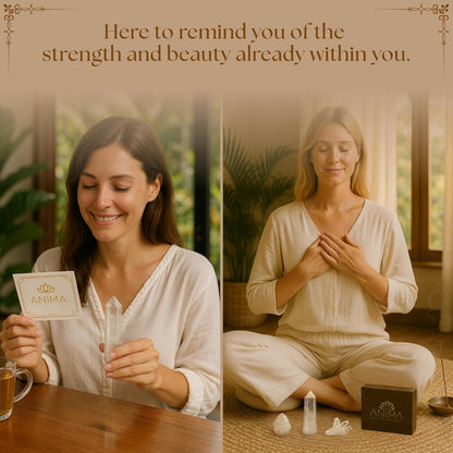 Premium Clear Quartz Crystal Set – Tower, Raw Stone & Cluster with Wooden Gift Box & Info Card