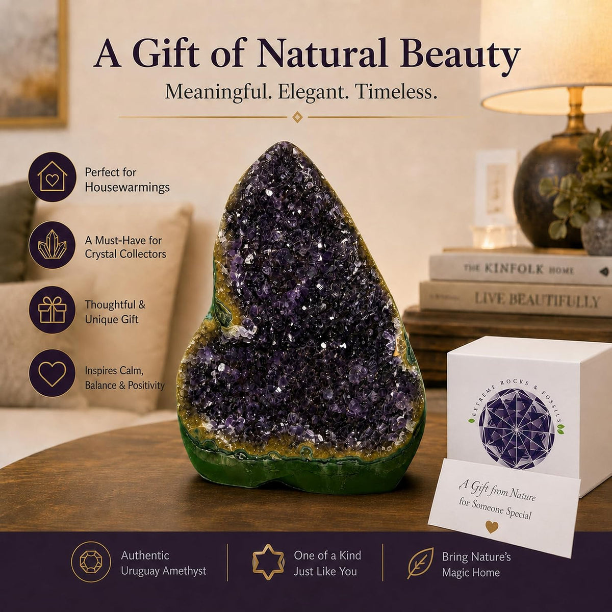 Natural Uruguayan Amethyst Cluster — With Selenite Wand
