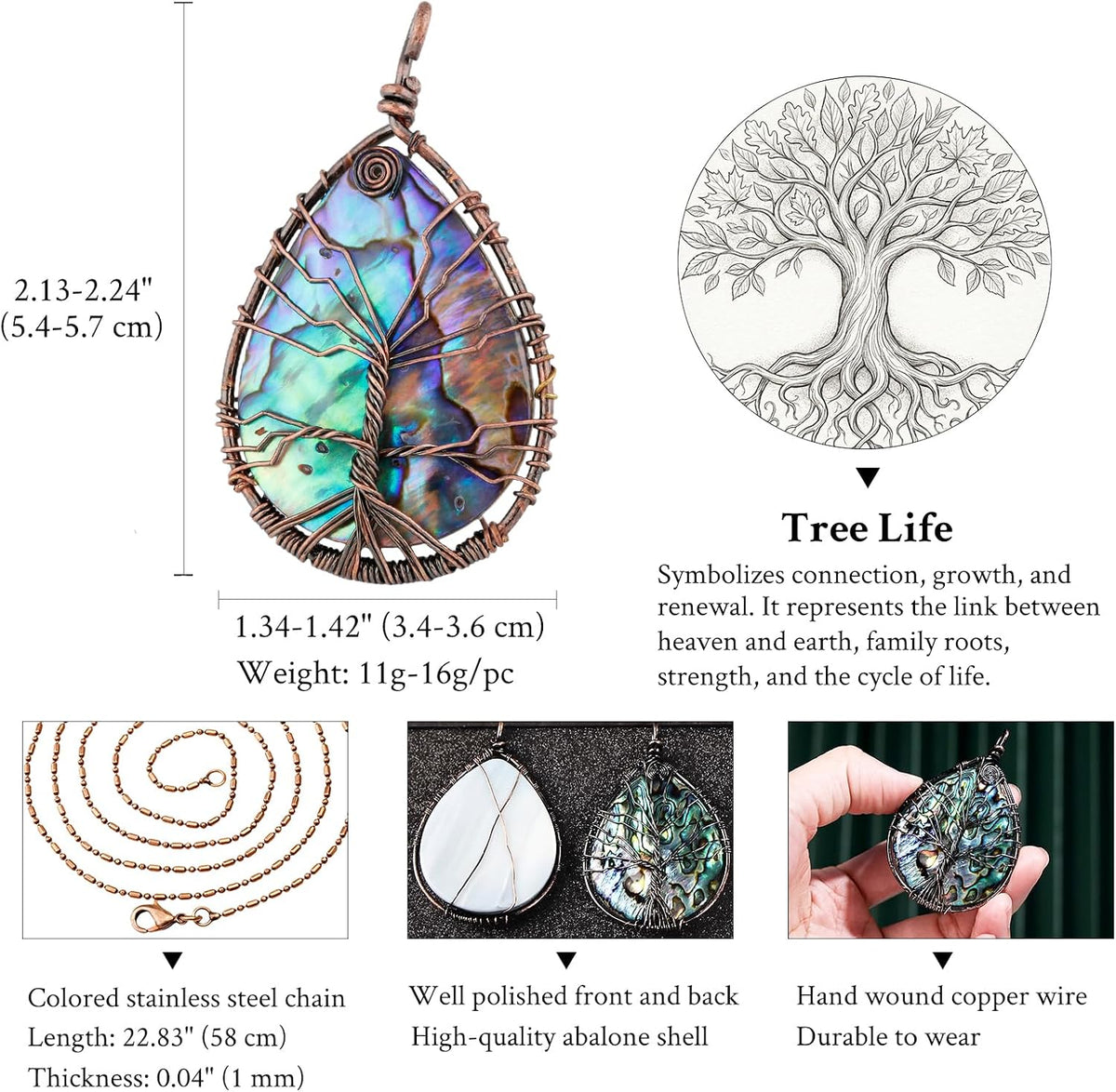 Abalone Tree of Life Necklace — Copper Wire Wrap