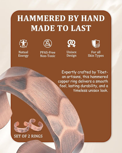 Pure Copper Tibetan-Style Rings — Set of 2