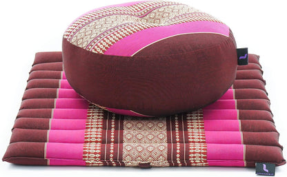 Compact Meditation Cushion Set — Small Zafu & Roll-Up Zabuton with Kapok Fill