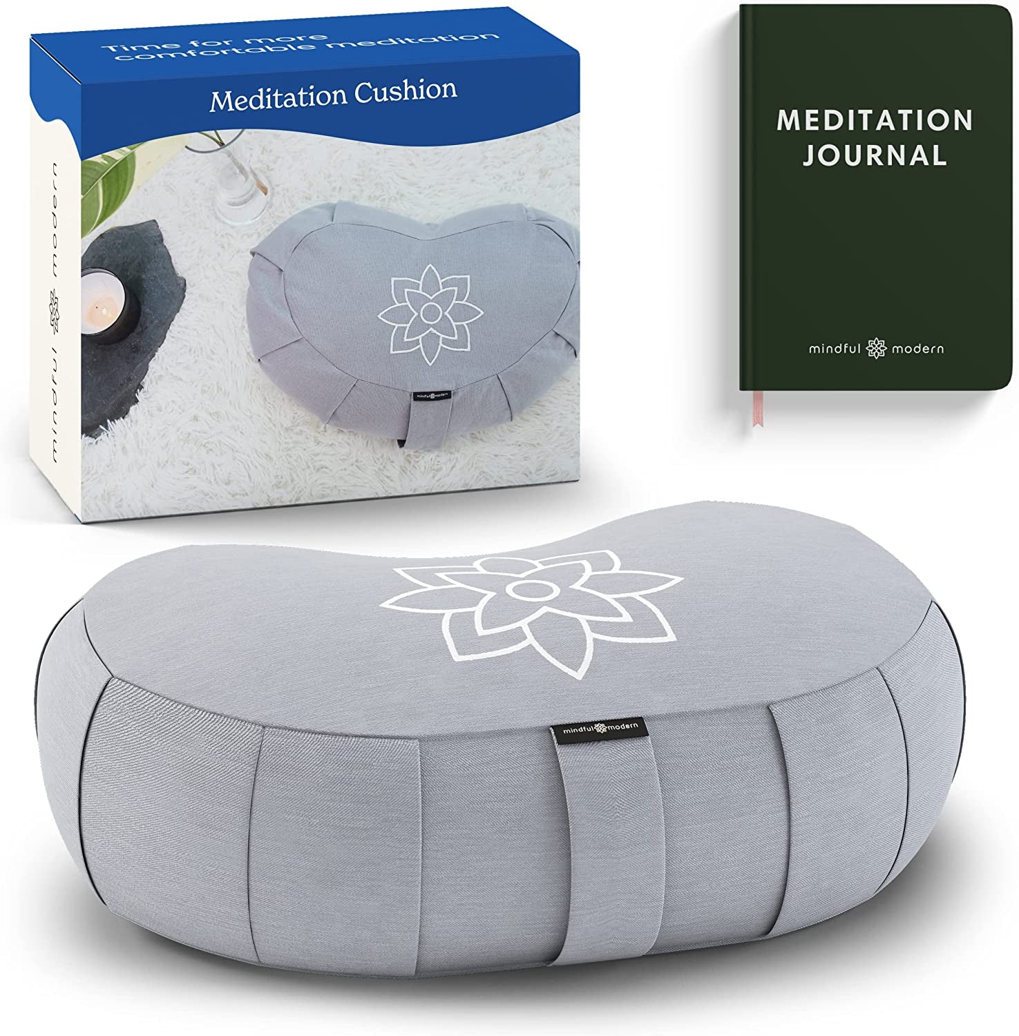 Mindful & Modern Large Meditation Cushion — Crescent Zafu with Buckwheat Fill