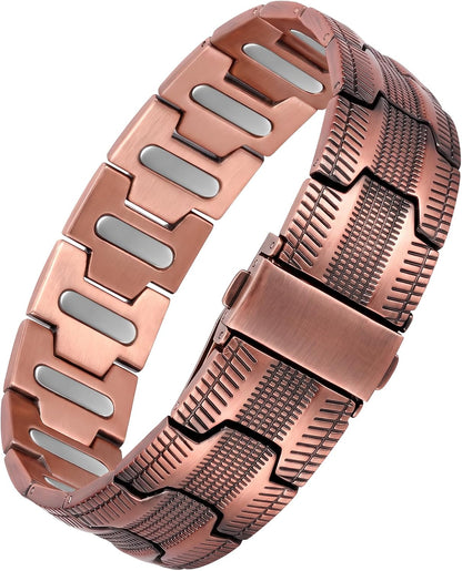 Copper Link Bracelet — Geometric Current | Dual Texture