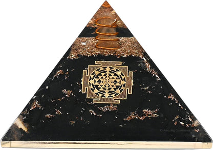 Black Tourmaline Orgone Pyramid – Lotus Flower of Life Energy Generator for Protection & Healing