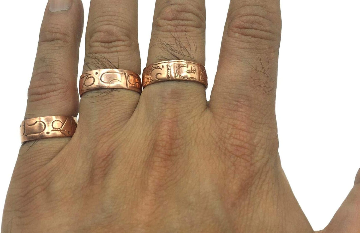 Copper Ring Set — Carved Tradition | 3 Adjustable Rings