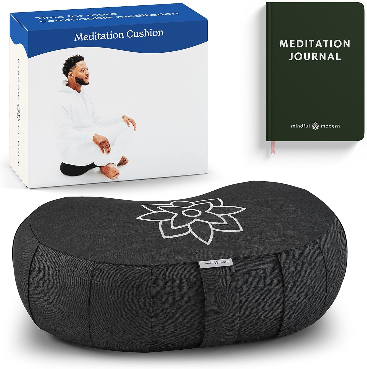 Mindful & Modern Large Meditation Cushion — Crescent Zafu with Buckwheat Fill