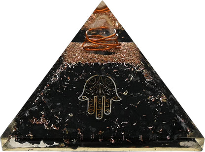Black Tourmaline Orgone Pyramid – Lotus Flower of Life Energy Generator for Protection & Healing