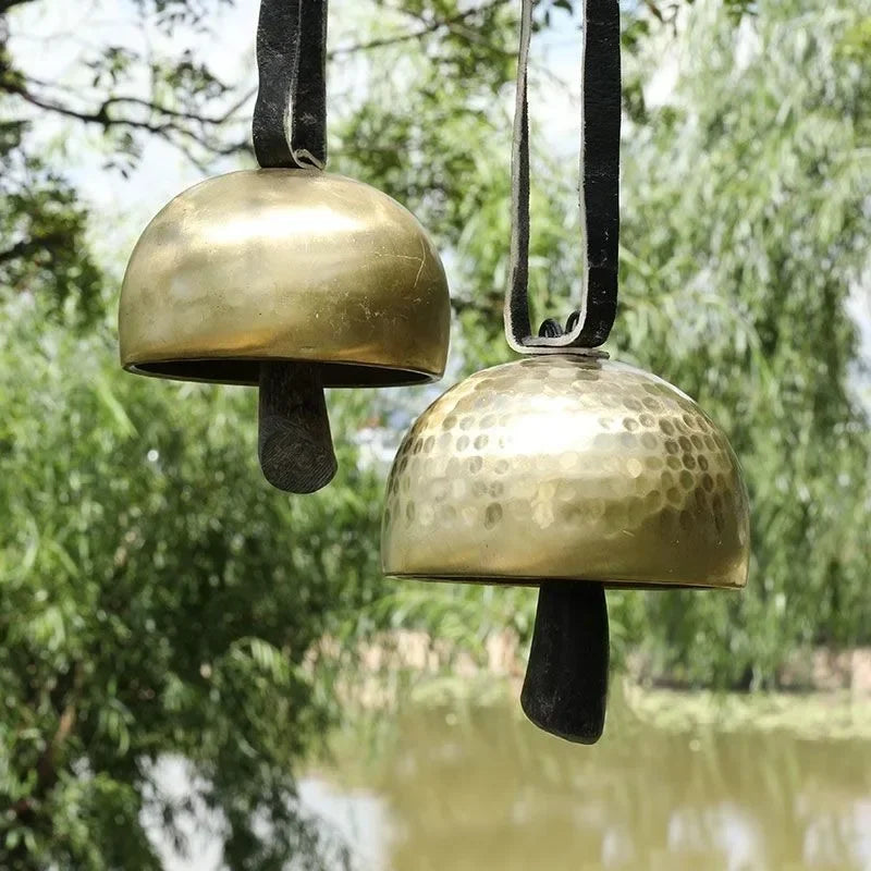 Handmade Brass Meditation Bell — Natural Horn & Copper Wind Chime for Sound Healing & Mindful Rituals