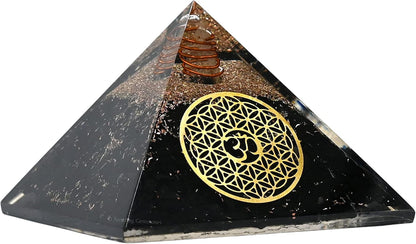 Black Tourmaline Orgone Pyramid – Lotus Flower of Life Energy Generator for Protection & Healing