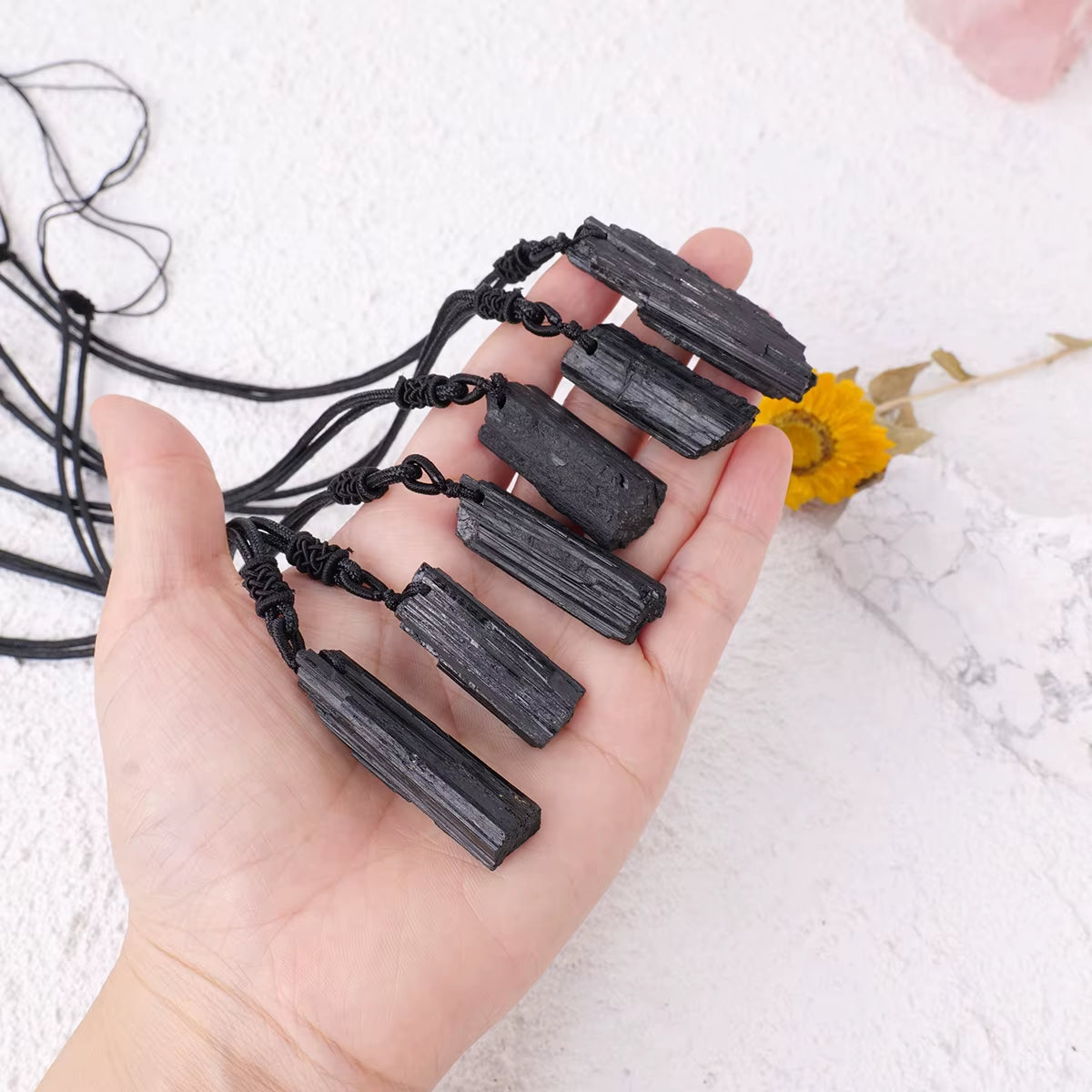 Raw Black Tourmaline Crystal Pendant – EMF Protection & Energy Shielding Necklace