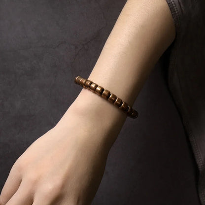 Handmade Hammered Pure Copper Cuff Bracelet – Vintage Oxidized Finish With Brass Accent Beads