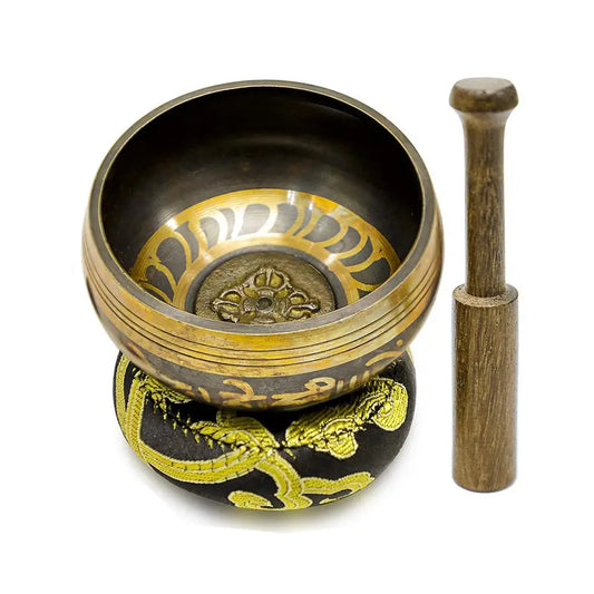 Handmade Tibetan Singing Bowl Set – 8cm Brass Buddha Sound Bowl