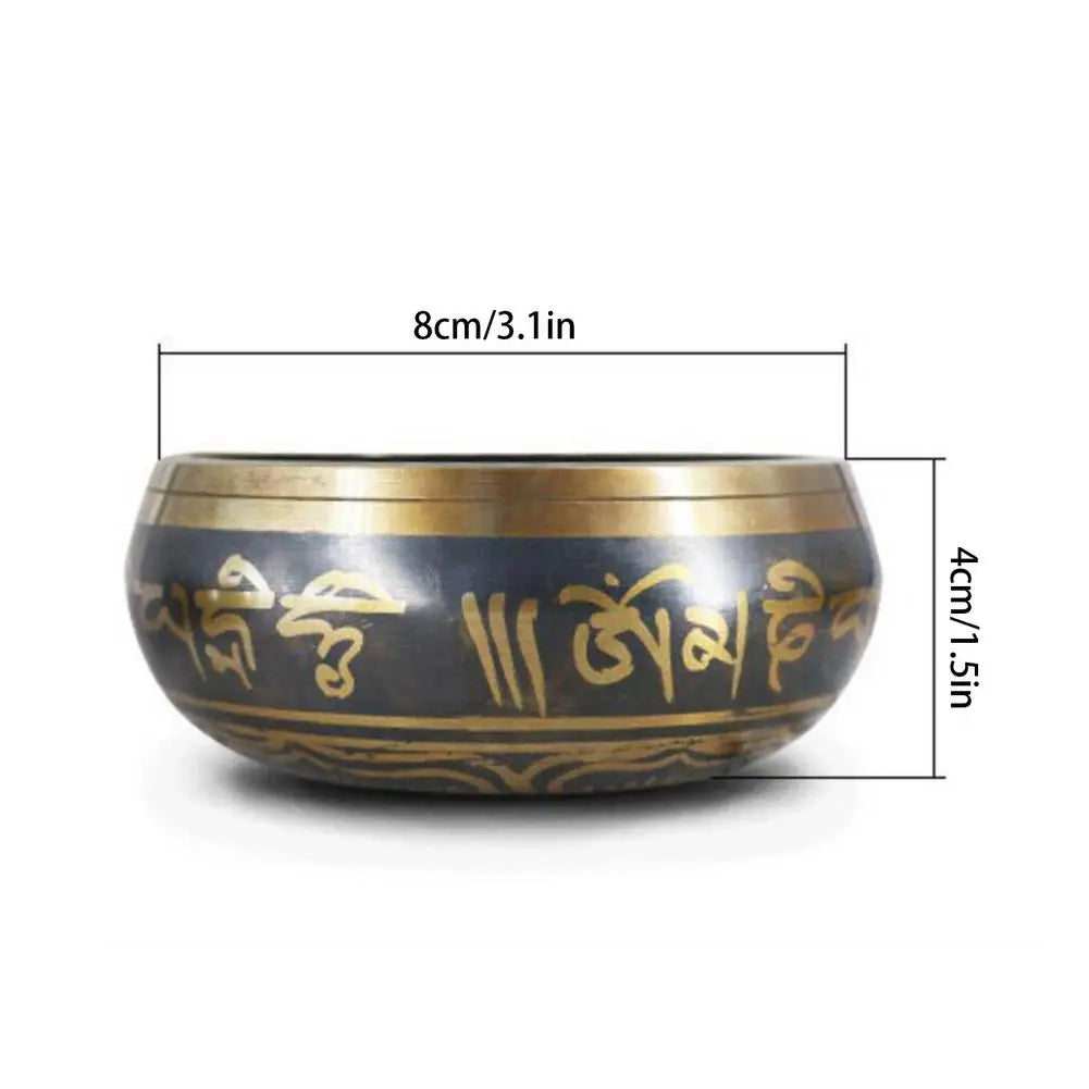 Handmade Tibetan Singing Bowl Set – 8cm Brass Buddha Sound Bowl